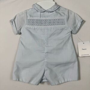 NWT Petit Ami Light Blue Smocked Shortall Kids Size Preemie